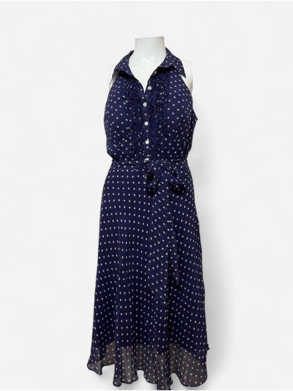 Signature by Sangria halter navy polka dot dress
